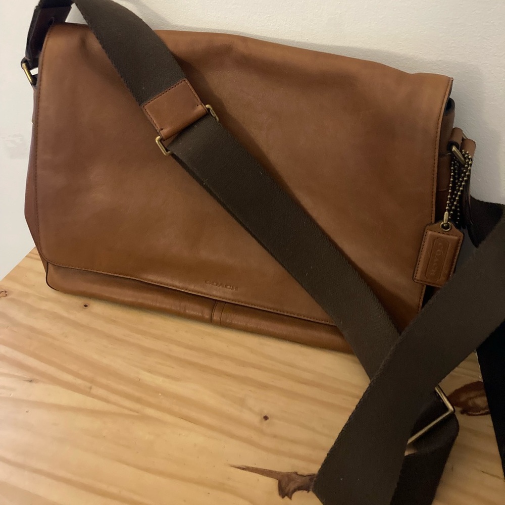 Coach Brown Leather Laptop Sling Bag